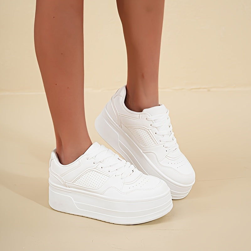 Witte plateau sneakers met trendy vetersluiting – Dames