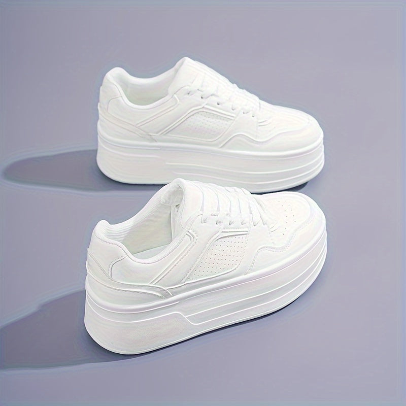 Witte plateau sneakers met trendy vetersluiting – Dames
