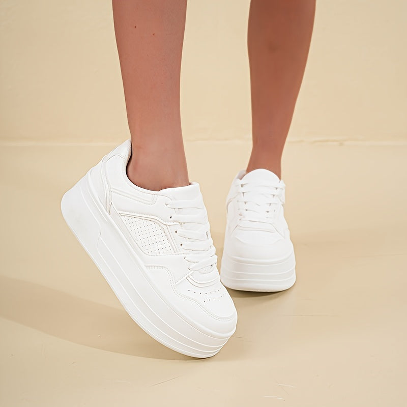 Witte plateau sneakers met trendy vetersluiting – Dames