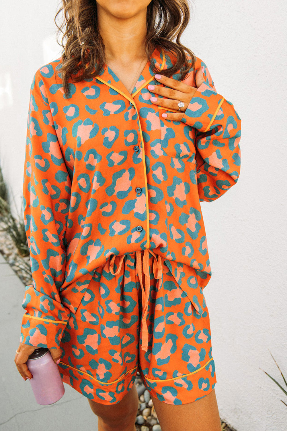 Comfortabele pyjamaset met panterprint van katoenmix voor de zomer – Dames