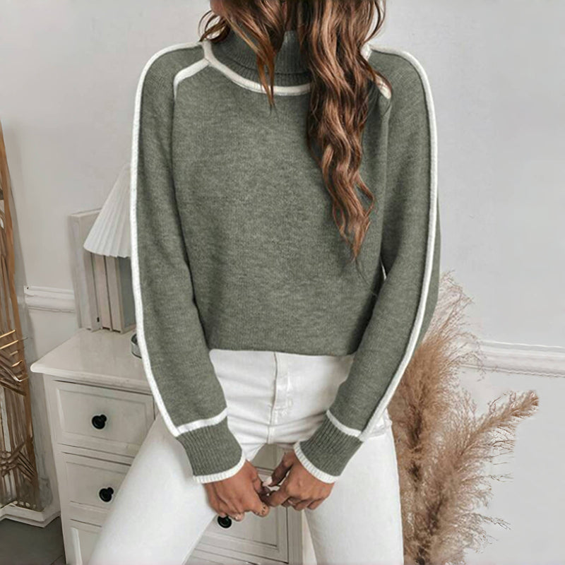 Casual gebreide trui met opstaande kraag in effen kleur – Dames