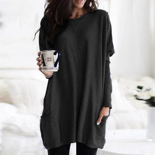 Zachte tuniek herfst trui met zakken en ronde hals – Dames