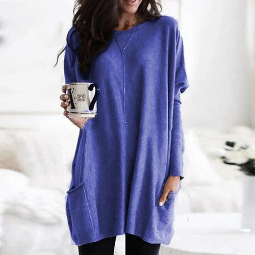 Zachte tuniek herfst trui met zakken en ronde hals – Dames