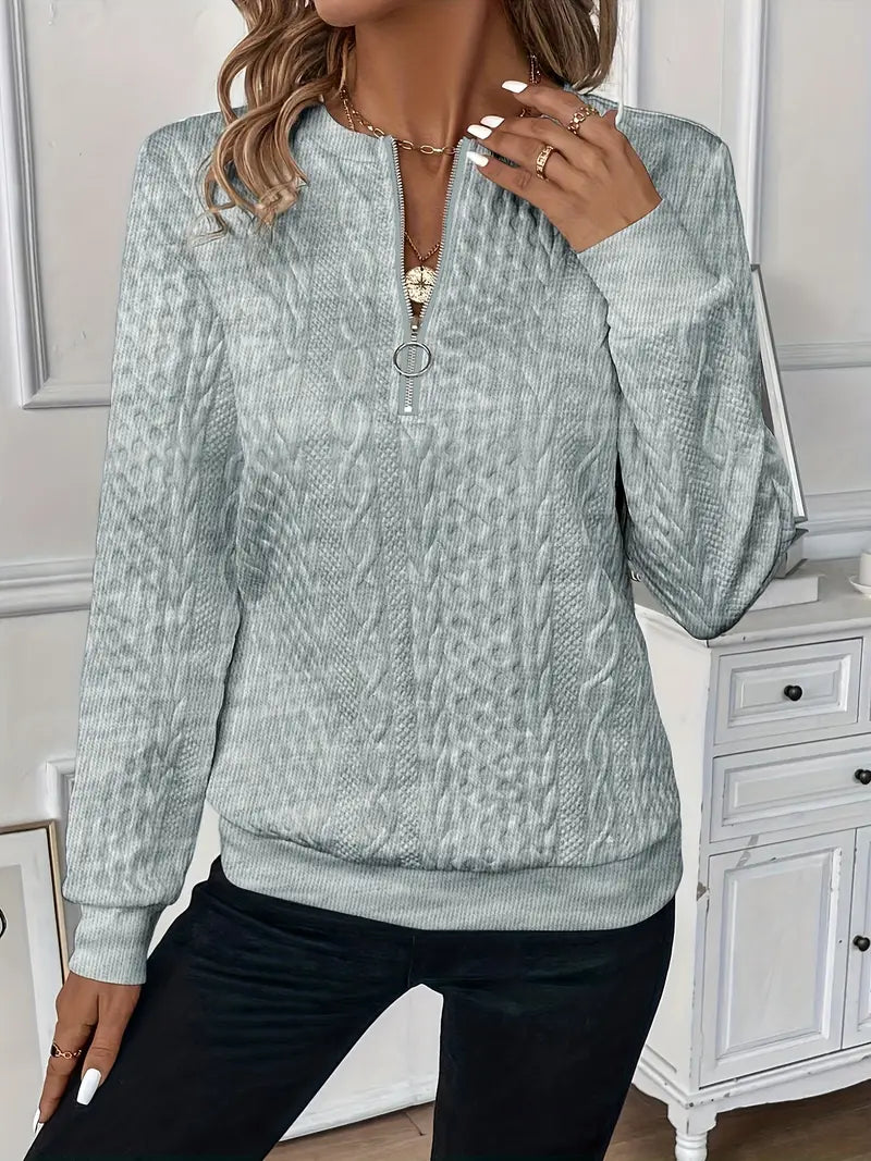Warme kabelgebreide wintertrui met ritssluiting – Dames