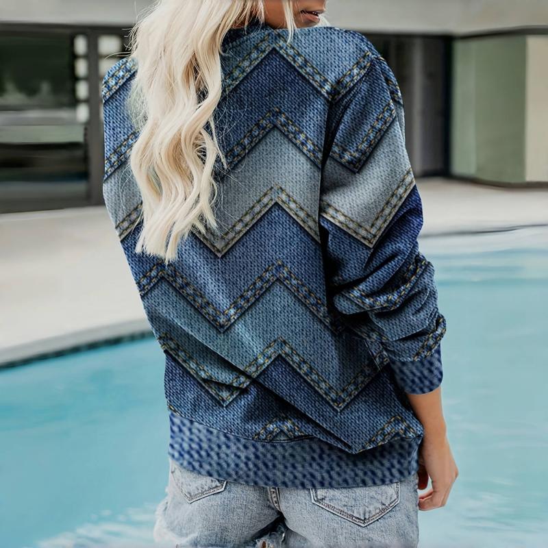 Vintage sweatshirt met geometrisch patroon en ronde hals – Dames