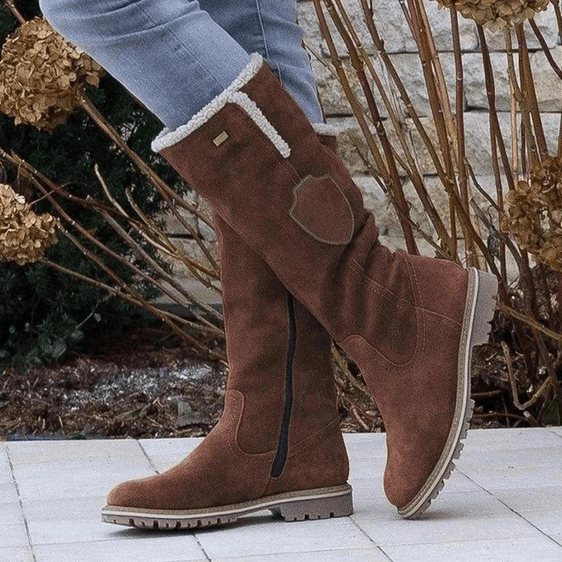 Stijlvolle kniehoge winterlaarzen met suède look en fleece voering – Dames