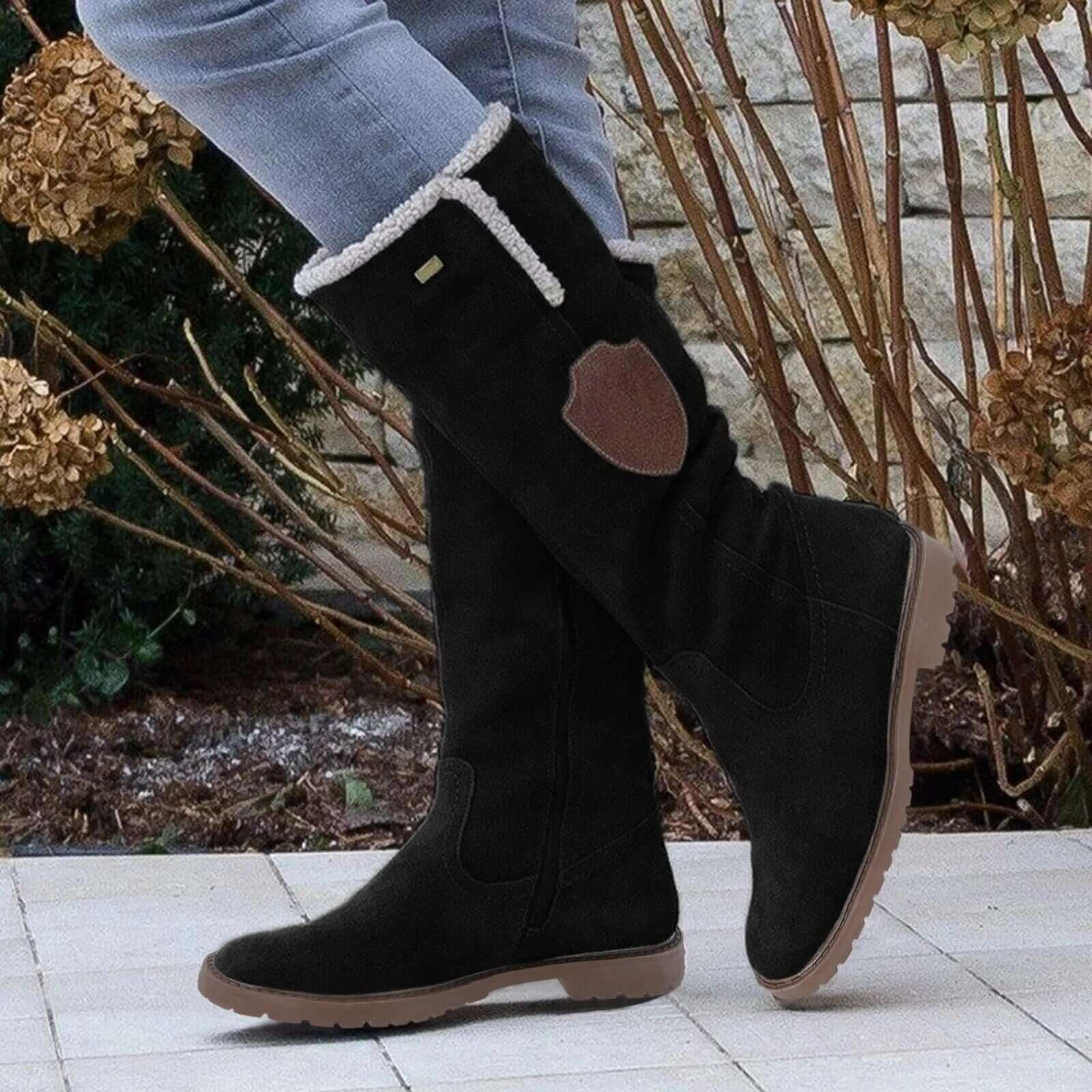 Stijlvolle kniehoge winterlaarzen met suède look en fleece voering – Dames