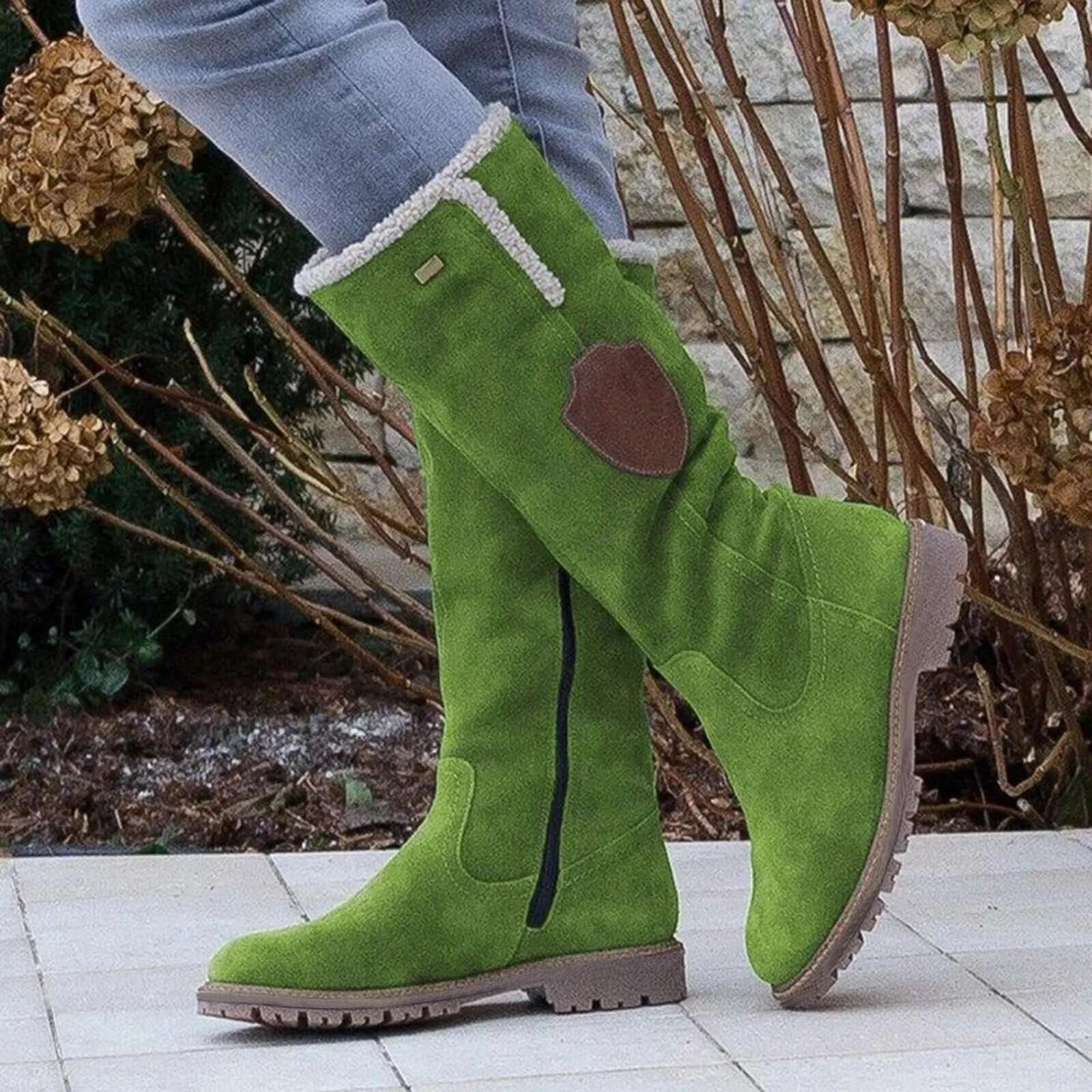 Stijlvolle kniehoge winterlaarzen met suède look en fleece voering – Dames