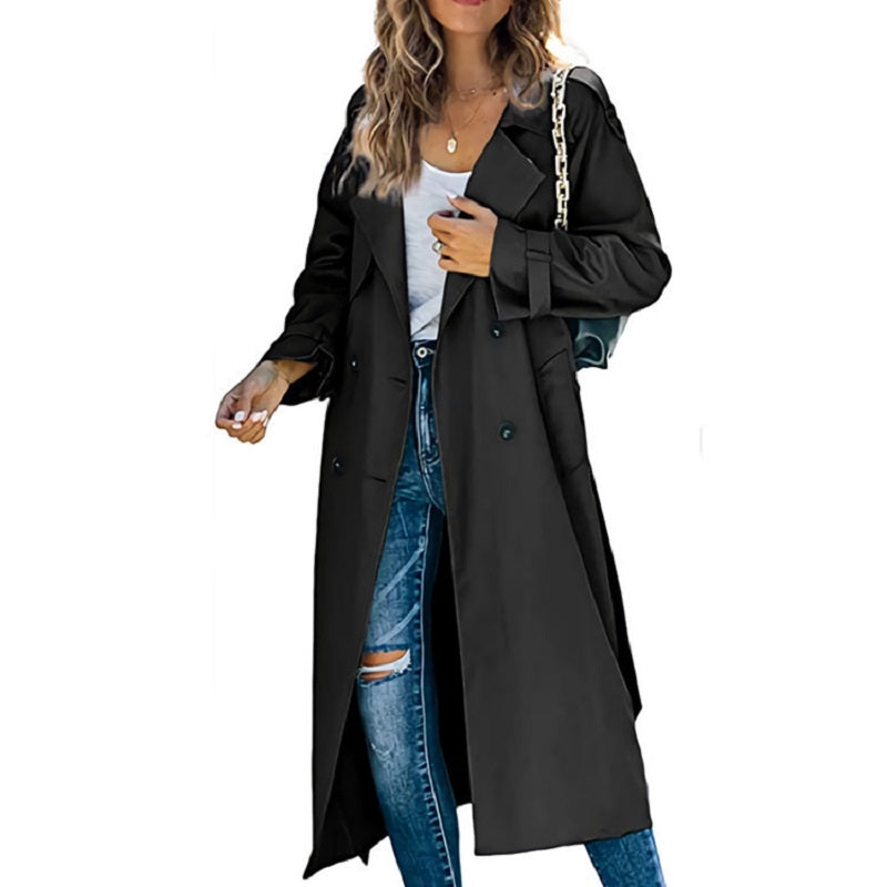 Elegante lange herfst trenchcoat met getailleerd silhouet – Dames