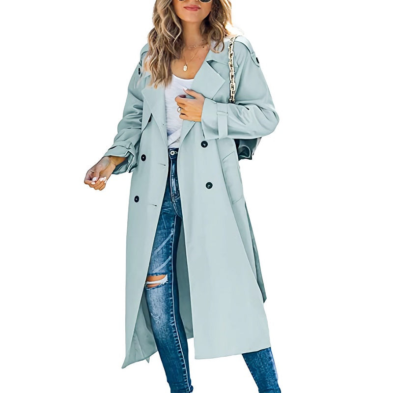 Elegante lange herfst trenchcoat met getailleerd silhouet – Dames