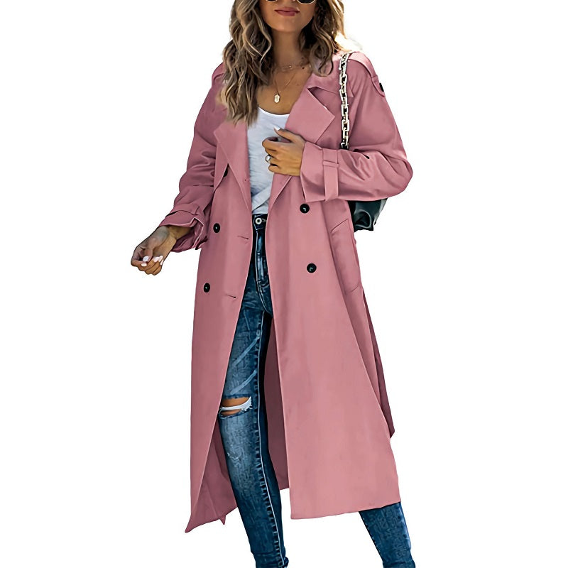 Elegante lange herfst trenchcoat met getailleerd silhouet – Dames