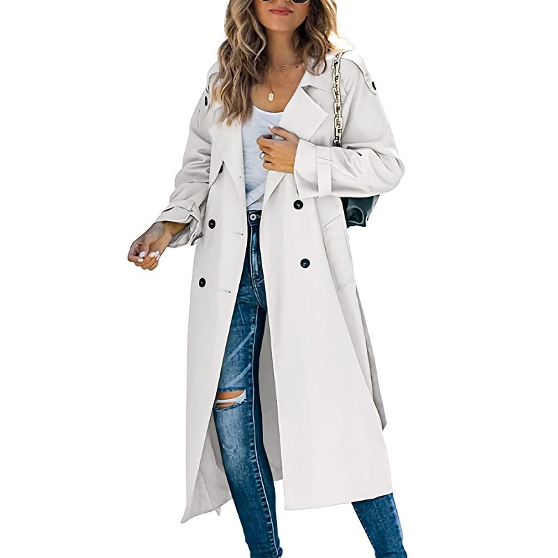 Elegante lange herfst trenchcoat met getailleerd silhouet – Dames