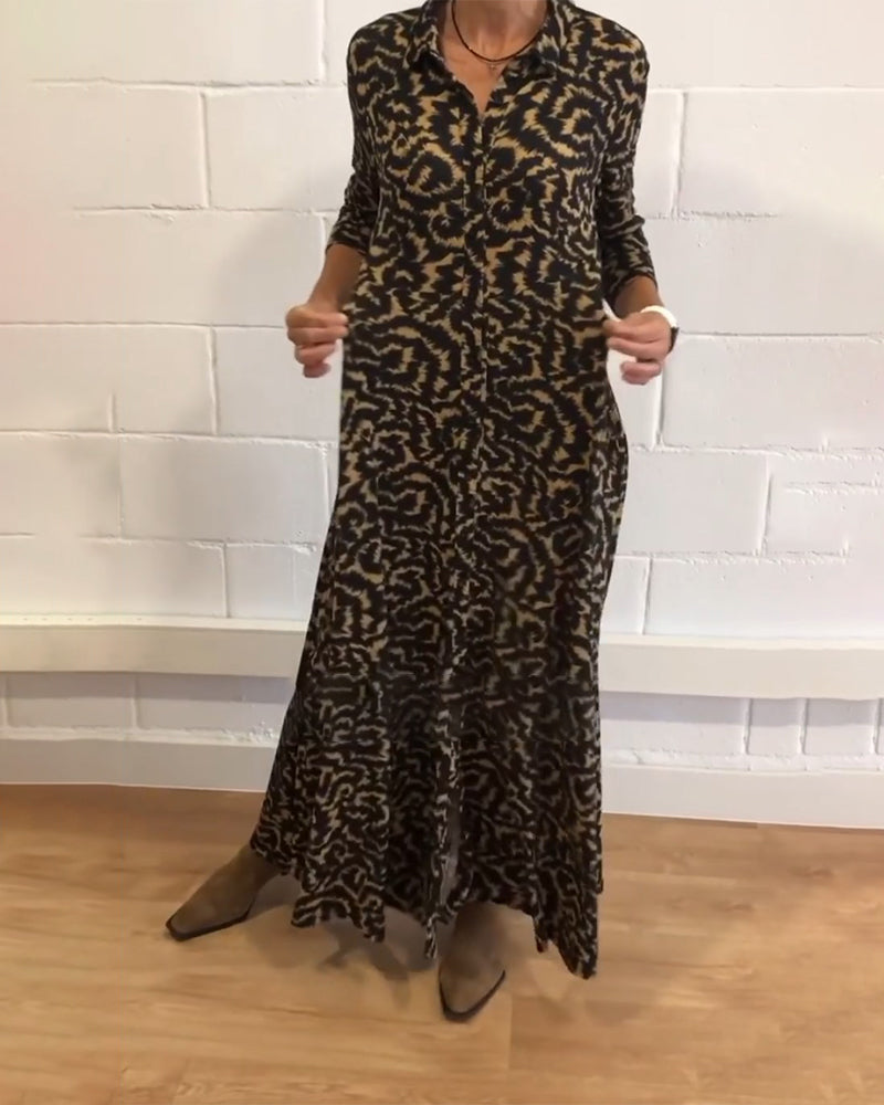 Elegante maxi herfstjurk van katoenmix met v-hals – Dames