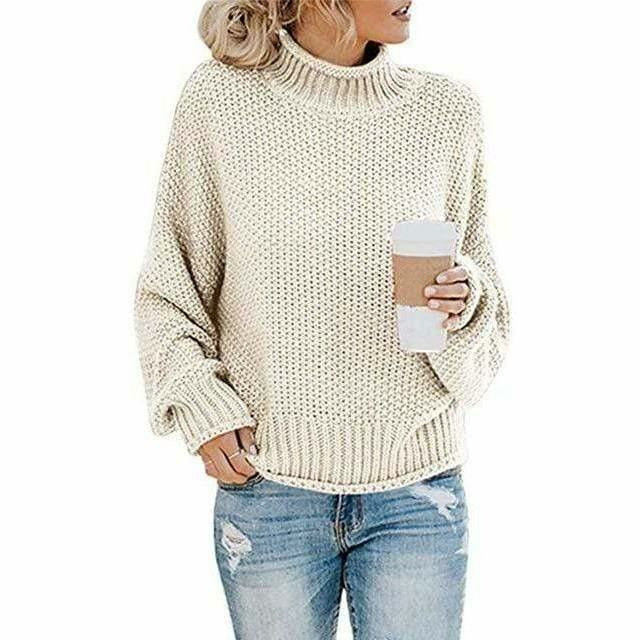 Casual gebreide trui met hoge hals in effen kleur – Dames