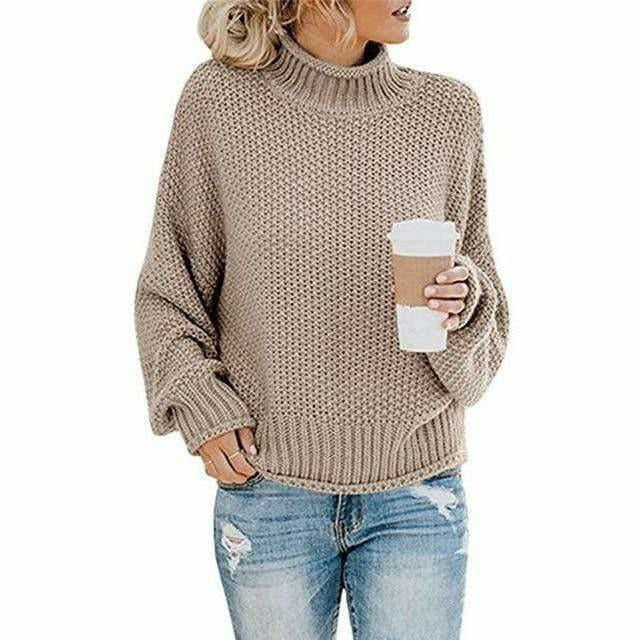 Casual gebreide trui met hoge hals in effen kleur – Dames