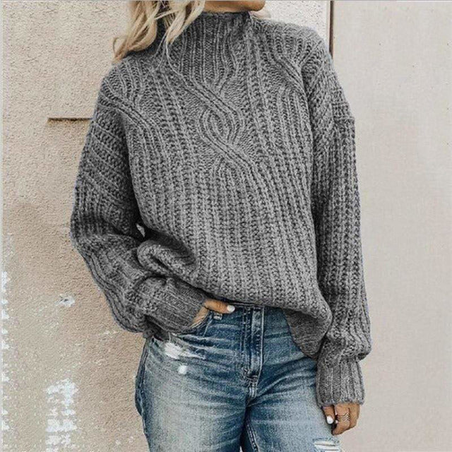 Vintage casual trui met hoge hals en dik breisel – Dames