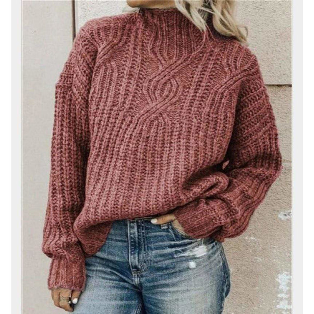 Vintage casual trui met hoge hals en dik breisel – Dames