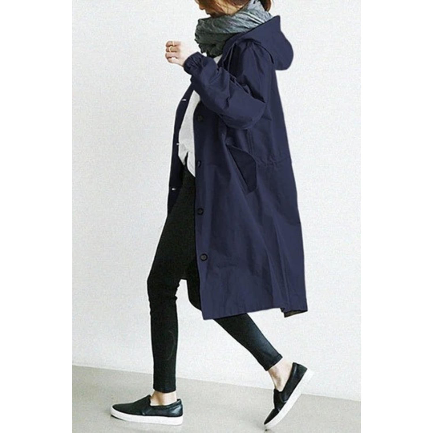 Elegante lange trenchcoat met capuchon voor winter – Dames