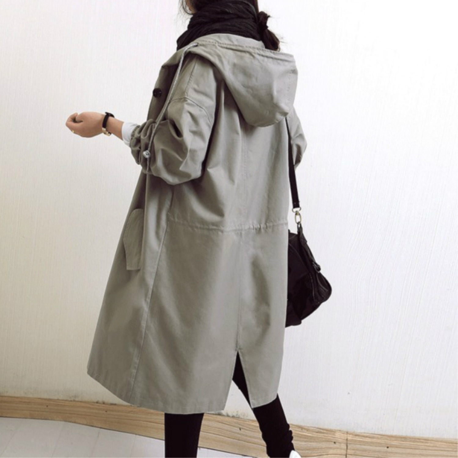 Elegante lange trenchcoat met capuchon voor winter – Dames