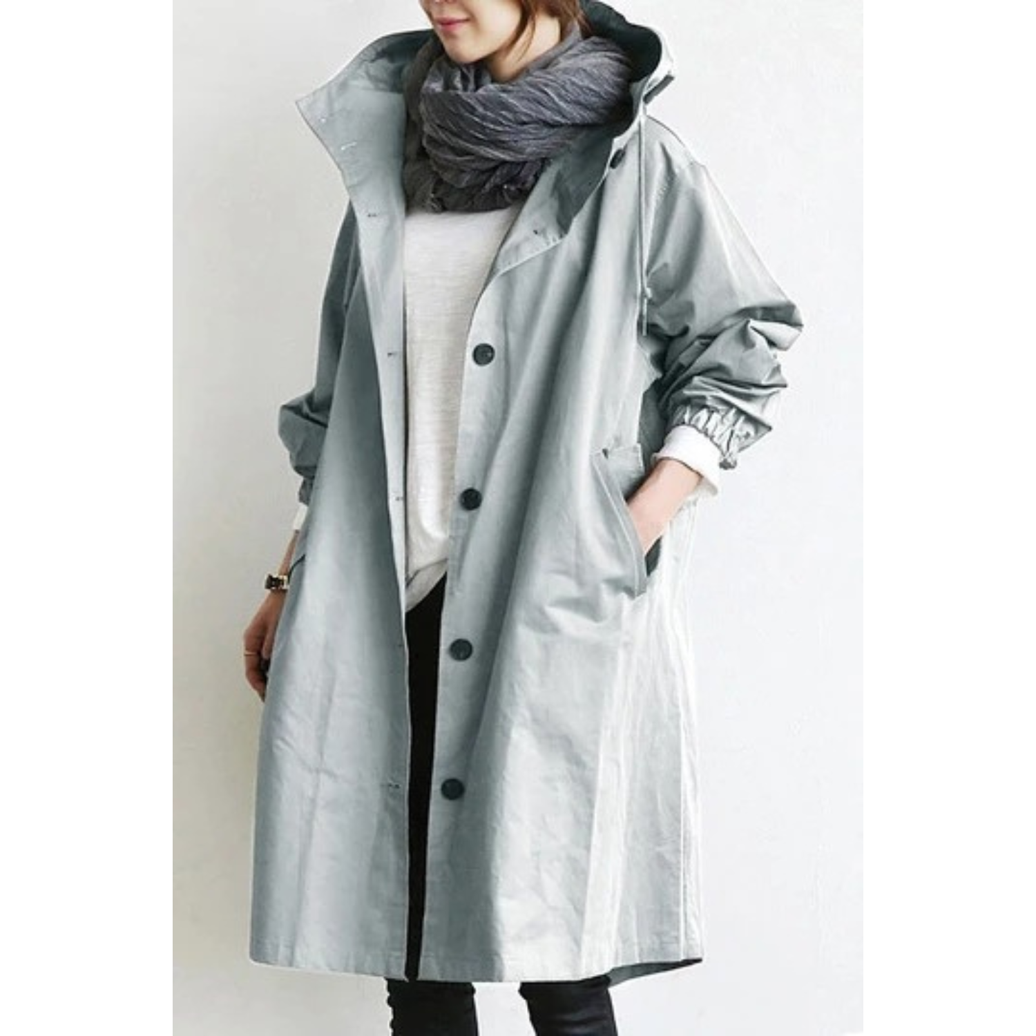 Elegante lange trenchcoat met capuchon voor winter – Dames