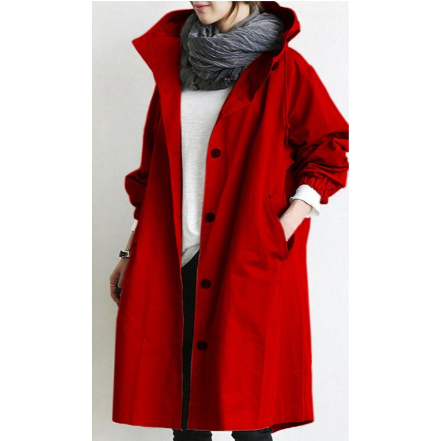 Elegante lange trenchcoat met capuchon voor winter – Dames