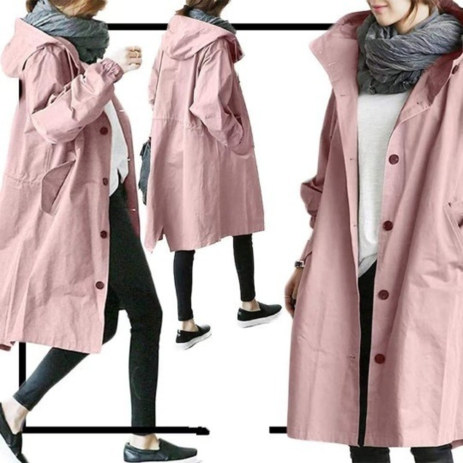 Elegante lange trenchcoat met capuchon voor winter – Dames