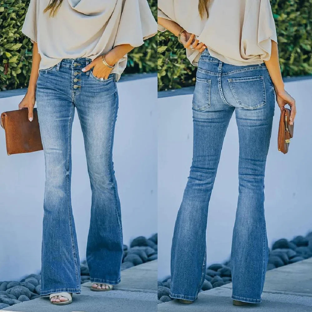 Verfijnde flared denim jeans – Dames