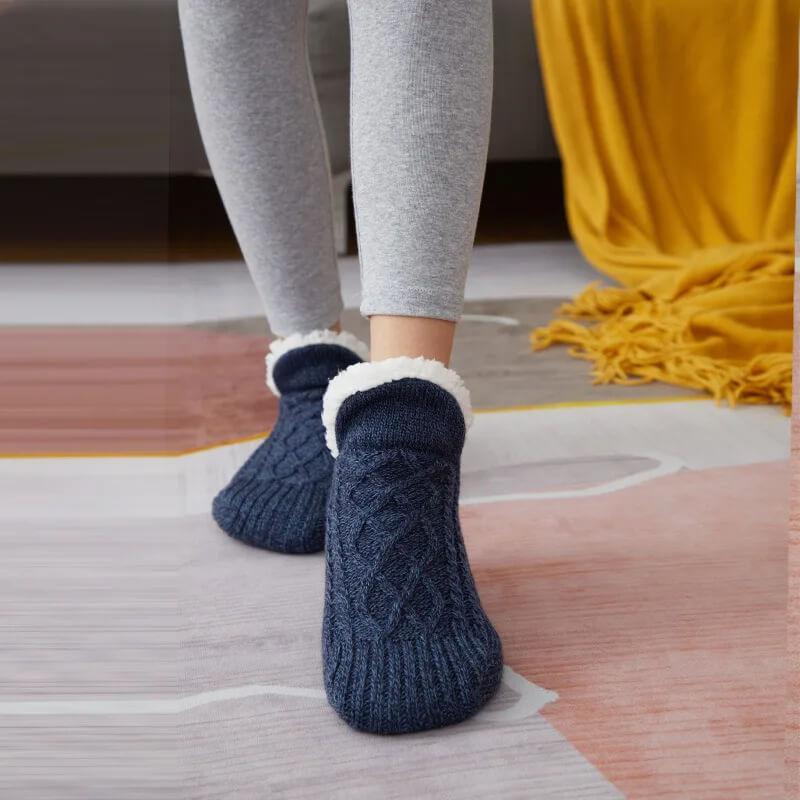 Knusse gebreide pantoffelsokken met warme voering en anti-slip zool – Dames