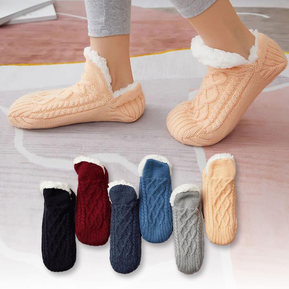 Knusse gebreide pantoffelsokken met warme voering en anti-slip zool – Dames