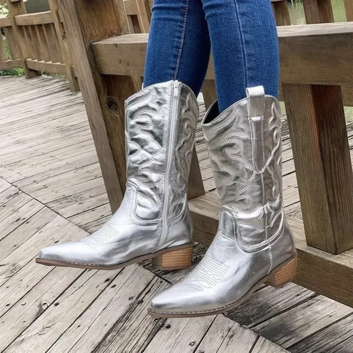 Stijlvolle leren cowboylaarzen met puntige neus voor winter – Dames