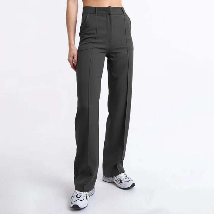 Elegante effen flair broek met hoge taille - Dames