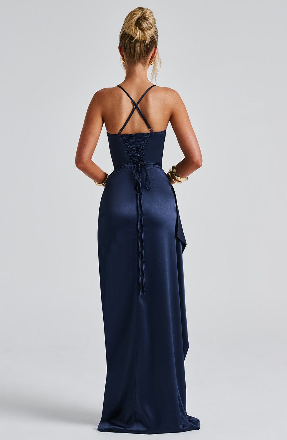 Navy maxi jurk met satijnen glans – Dames