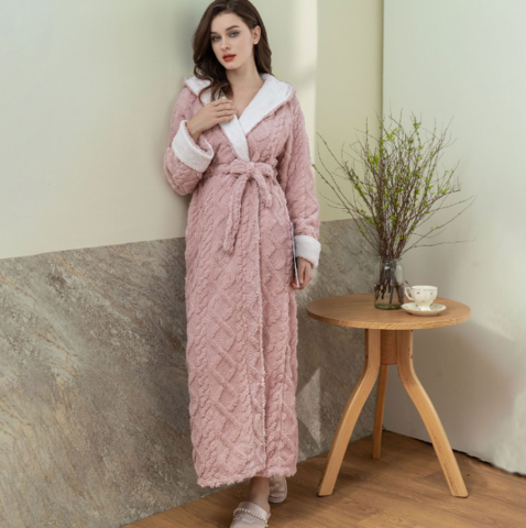Zachte fleece badjas met lang ontwerp – Dames