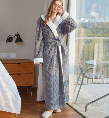 Zachte fleece badjas met lang ontwerp – Dames