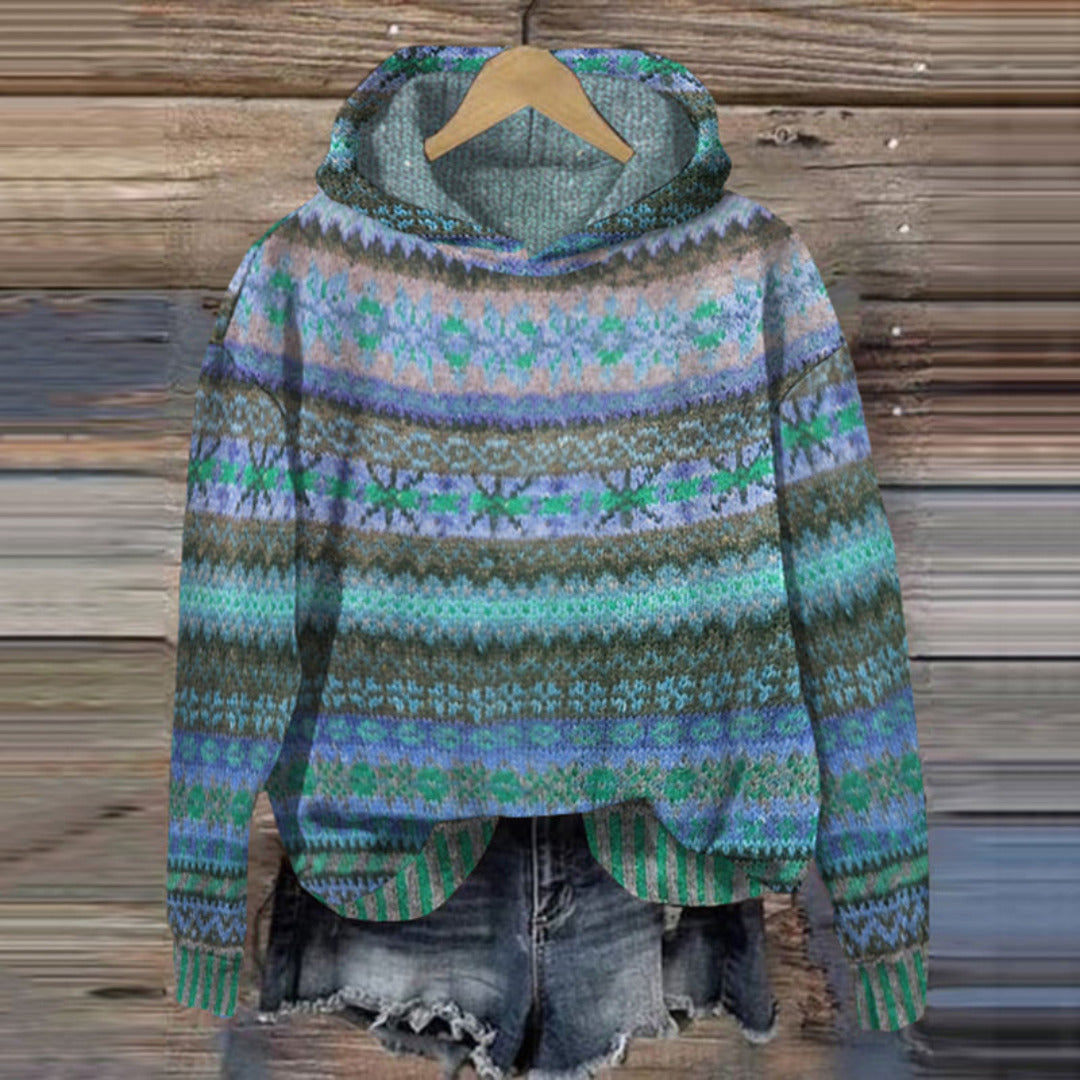 Warme Noorse hoodie met traditioneel patroon – Dames