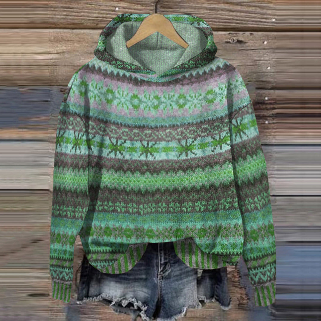 Warme Noorse hoodie met traditioneel patroon – Dames
