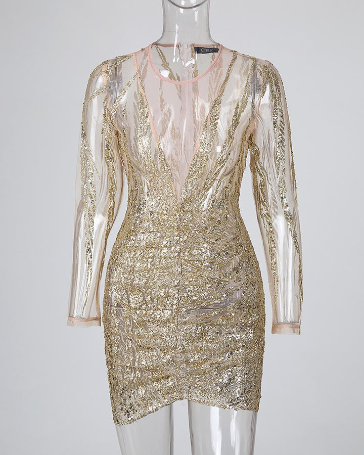 Elegante bodycon jurk met ruches en lovertjes – Dames