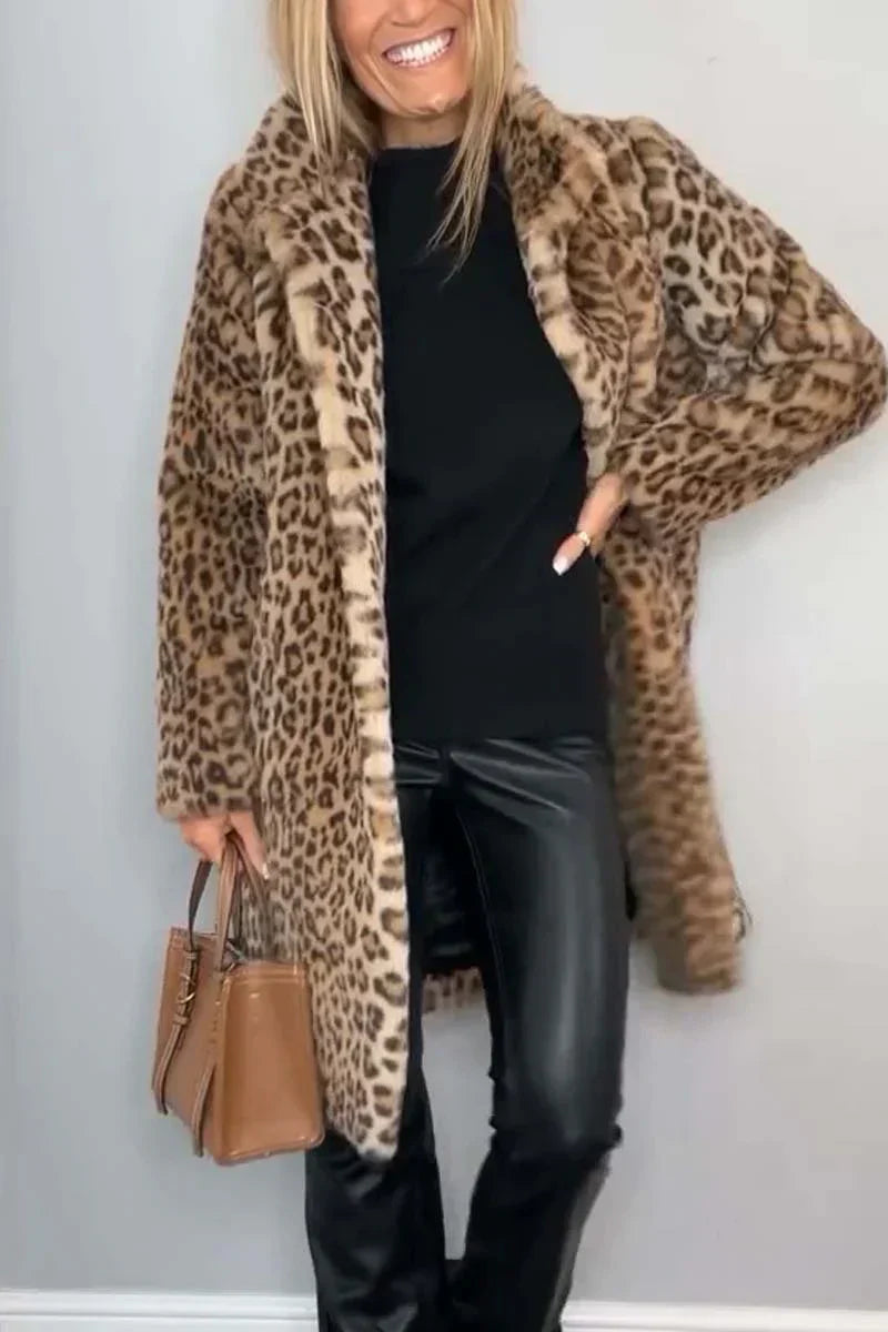 Opvallende winterjas met luipaardprint en warme voering – Dames