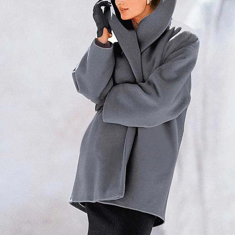 Warme winter mantel met ceintuur van wolmix – Dames