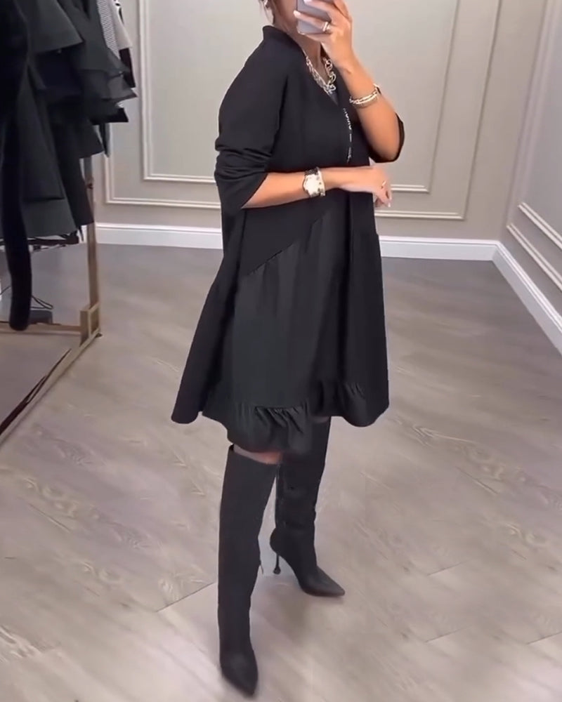 Chique a-lijn winterjurk met v-hals en lange mouwen – Dames