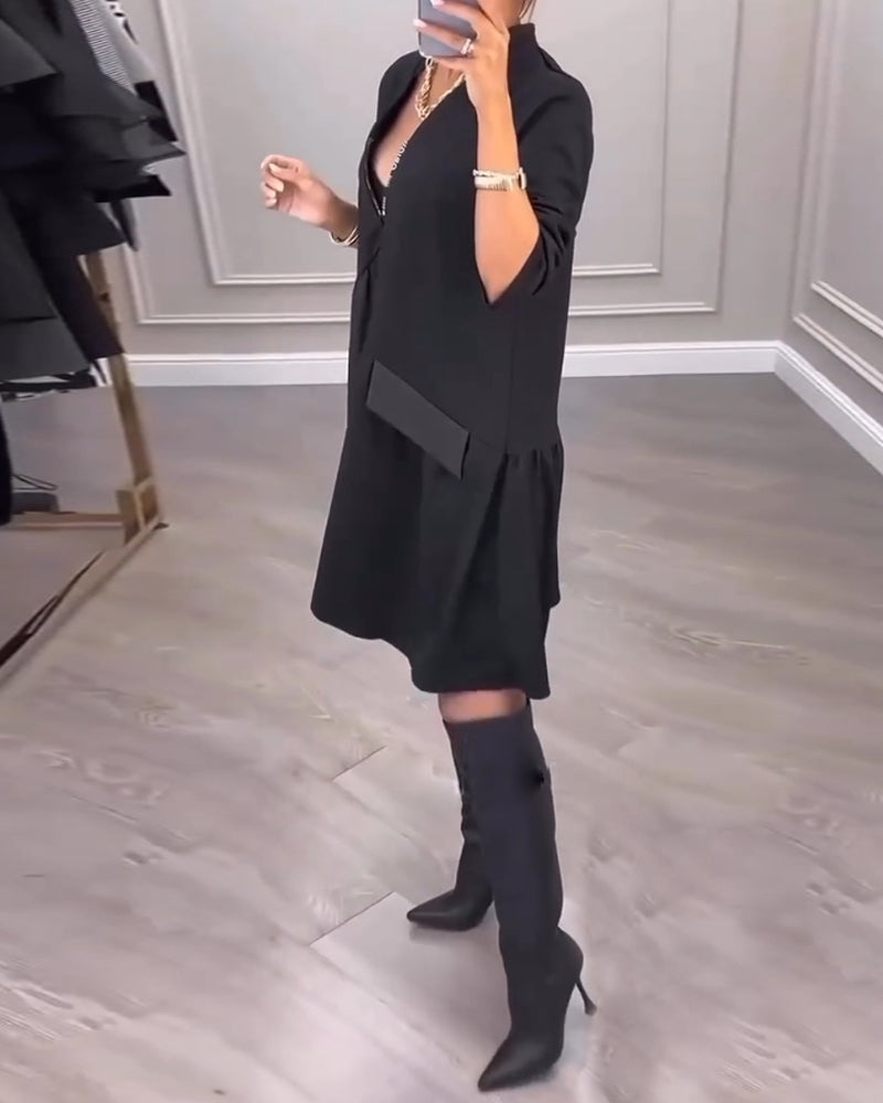 Chique a-lijn winterjurk met v-hals en lange mouwen – Dames