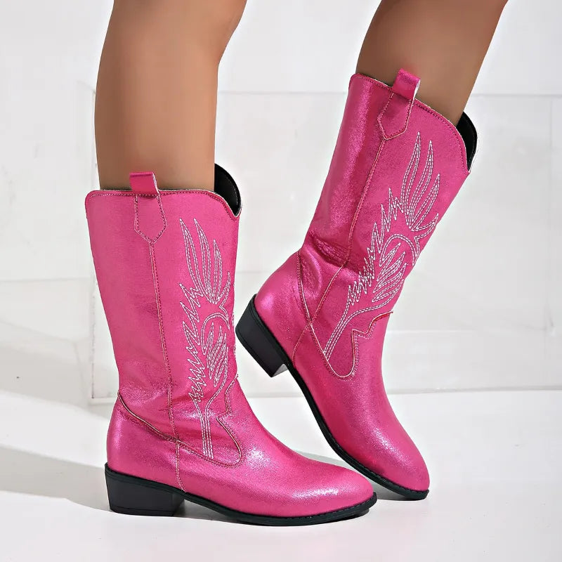 Stijlvolle cowboylaarzen winter met geborduurd western design – Dames