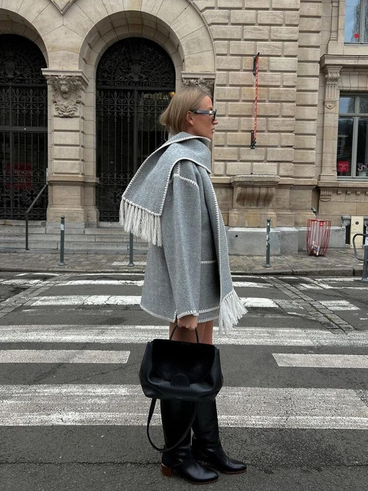 Elegante merino winterjas met geïntegreerde sjaal – Dames