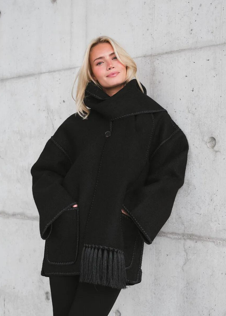 Elegante merino winterjas met geïntegreerde sjaal – Dames