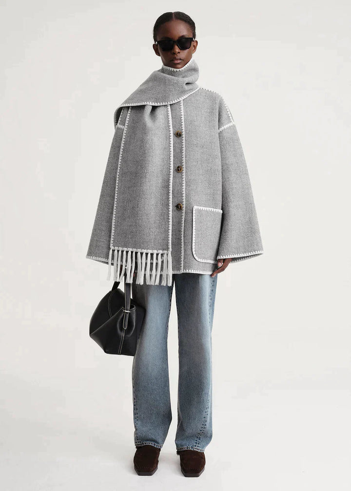 Elegante merino winterjas met geïntegreerde sjaal – Dames