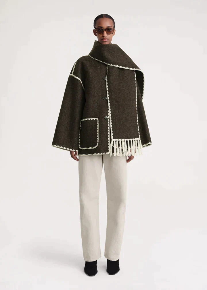 Elegante merino winterjas met geïntegreerde sjaal – Dames