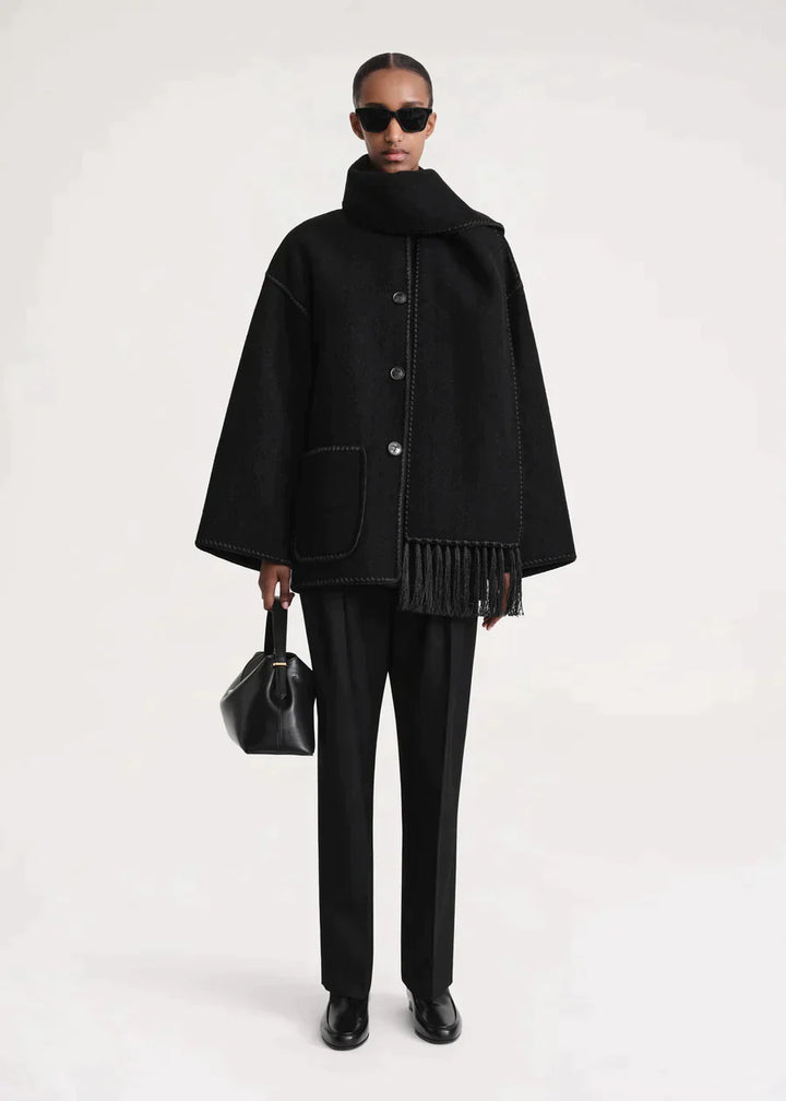 Elegante merino winterjas met geïntegreerde sjaal – Dames
