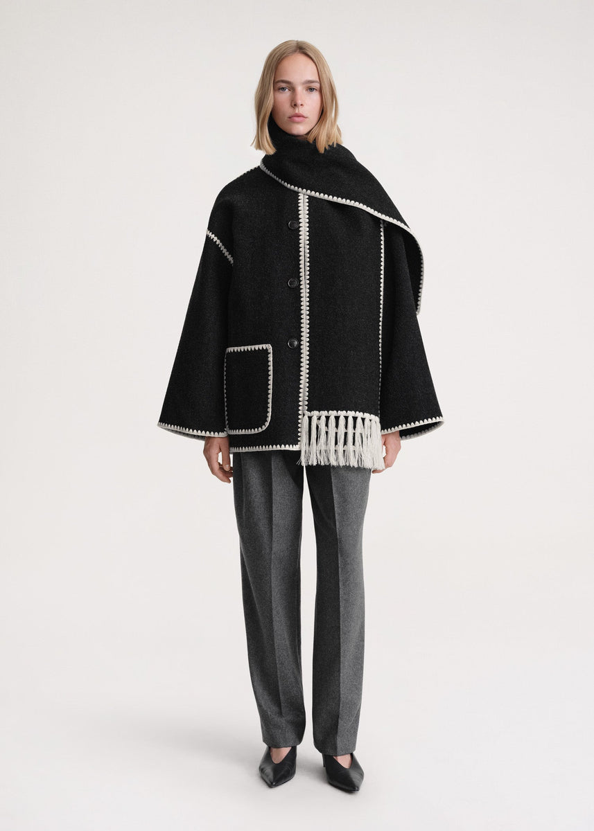 Elegante merino winterjas met geïntegreerde sjaal – Dames