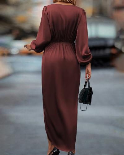 Elegante satijnen jurk met lange mouwen - Dames