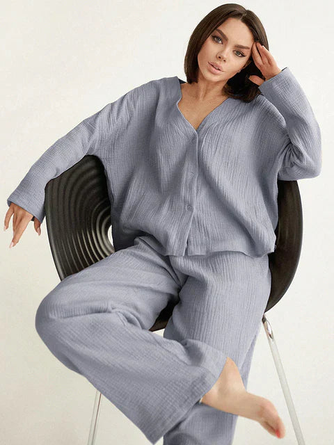 Oversized katoenen loungewear set met comfortabele pasvorm – Dames